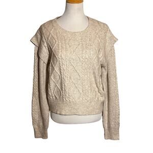 Sincerely Jules Oatmeal Cable Knit Contrast Shoulder Soft Sweater Size L